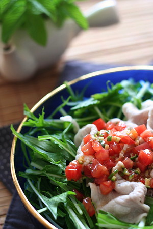 蘇った水菜で、冷しゃぶサラダ