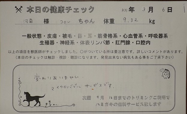 2019/03/06（水）・本日の健康チェック